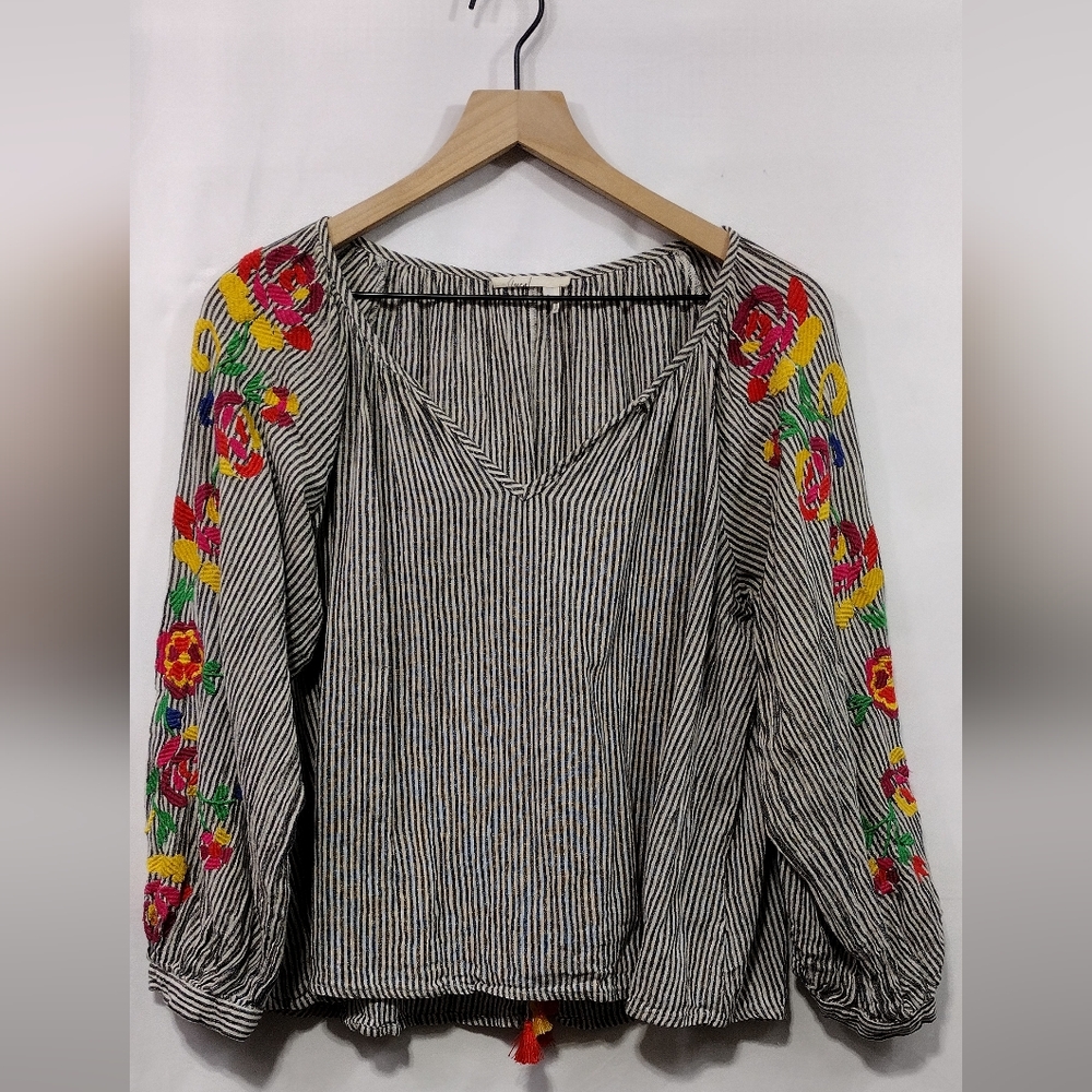 Anthropologie Floreat Embroidered Soleil Top Women's M Multicolor Artsy Boho 90s - Picture 3 of 12